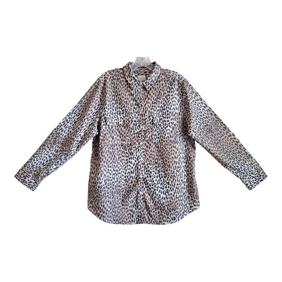 CHICO'S 2 Women 12 14 Shirt Button Up Cheetah Animal Print Long Sleeve Bust 44" - Picture 1 of 7